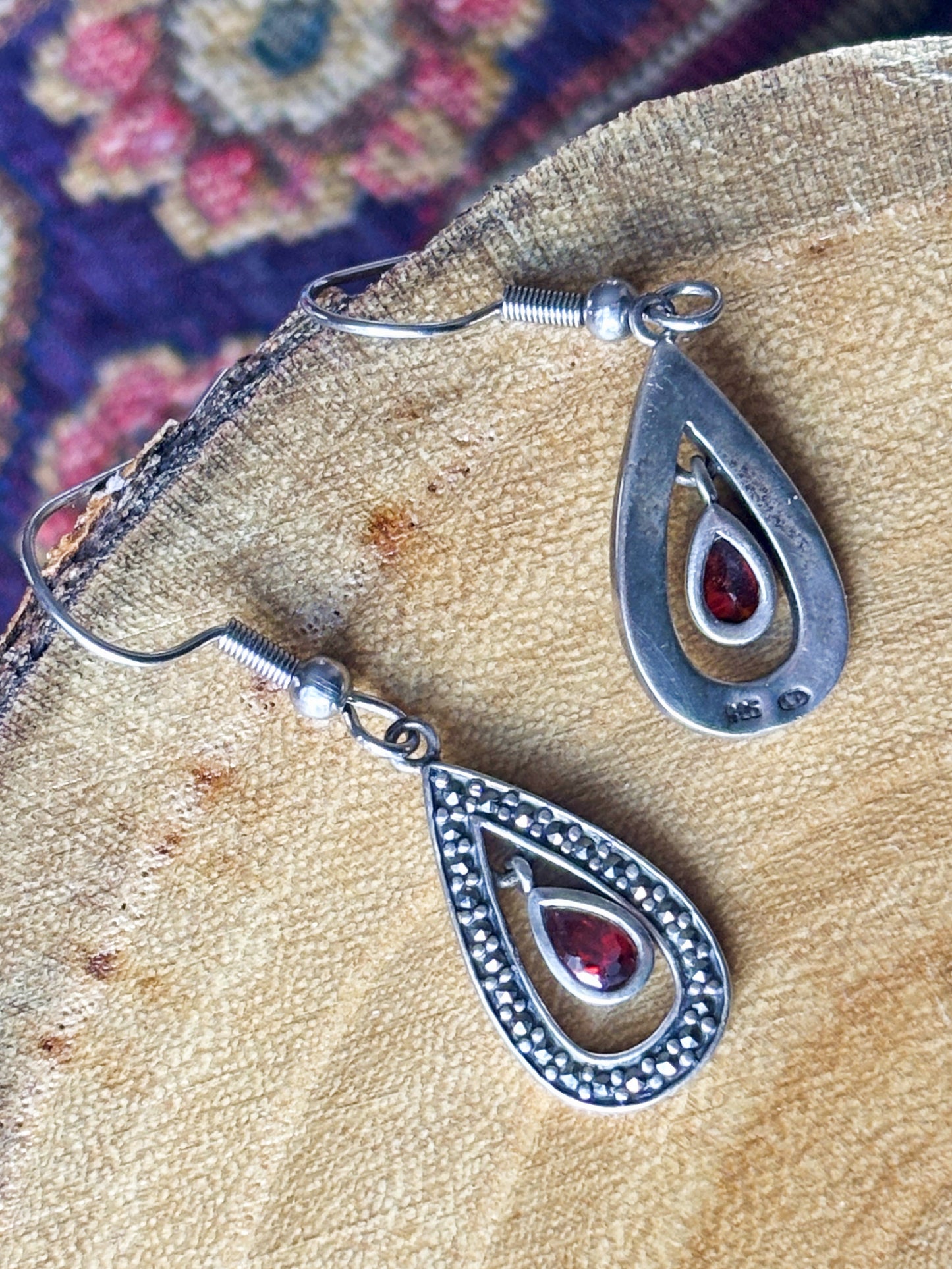 Sterling Silver Garnet Crystal Teardrop Dangle Earrings