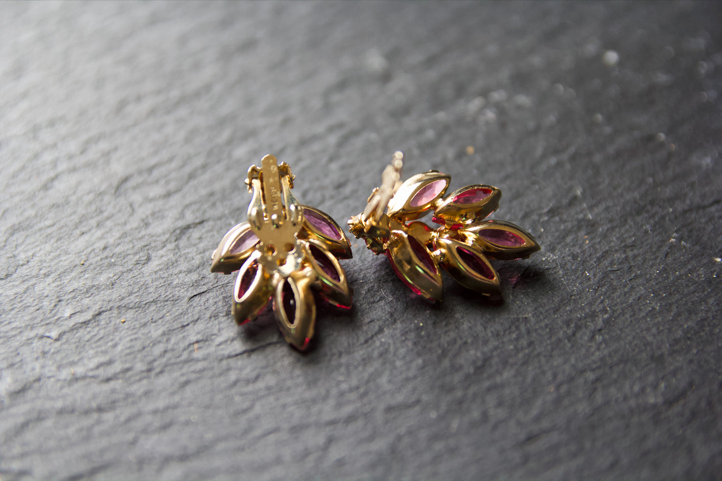 Pink Gemstone Flower Brooch & Earring Set