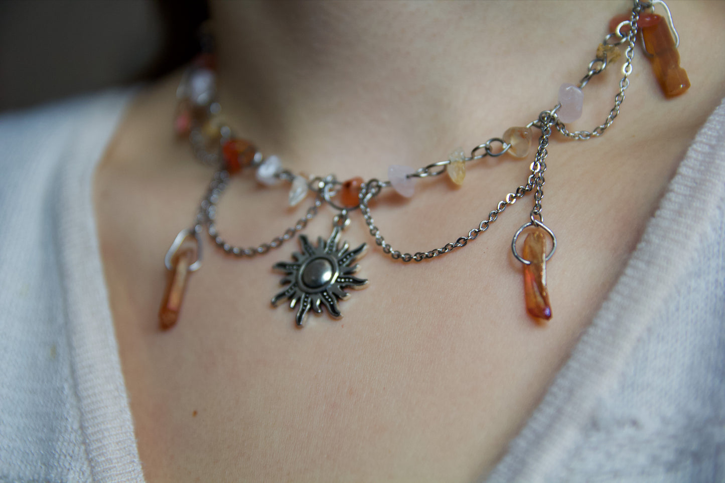 Silver Sun Crystal Statement Choker Necklace