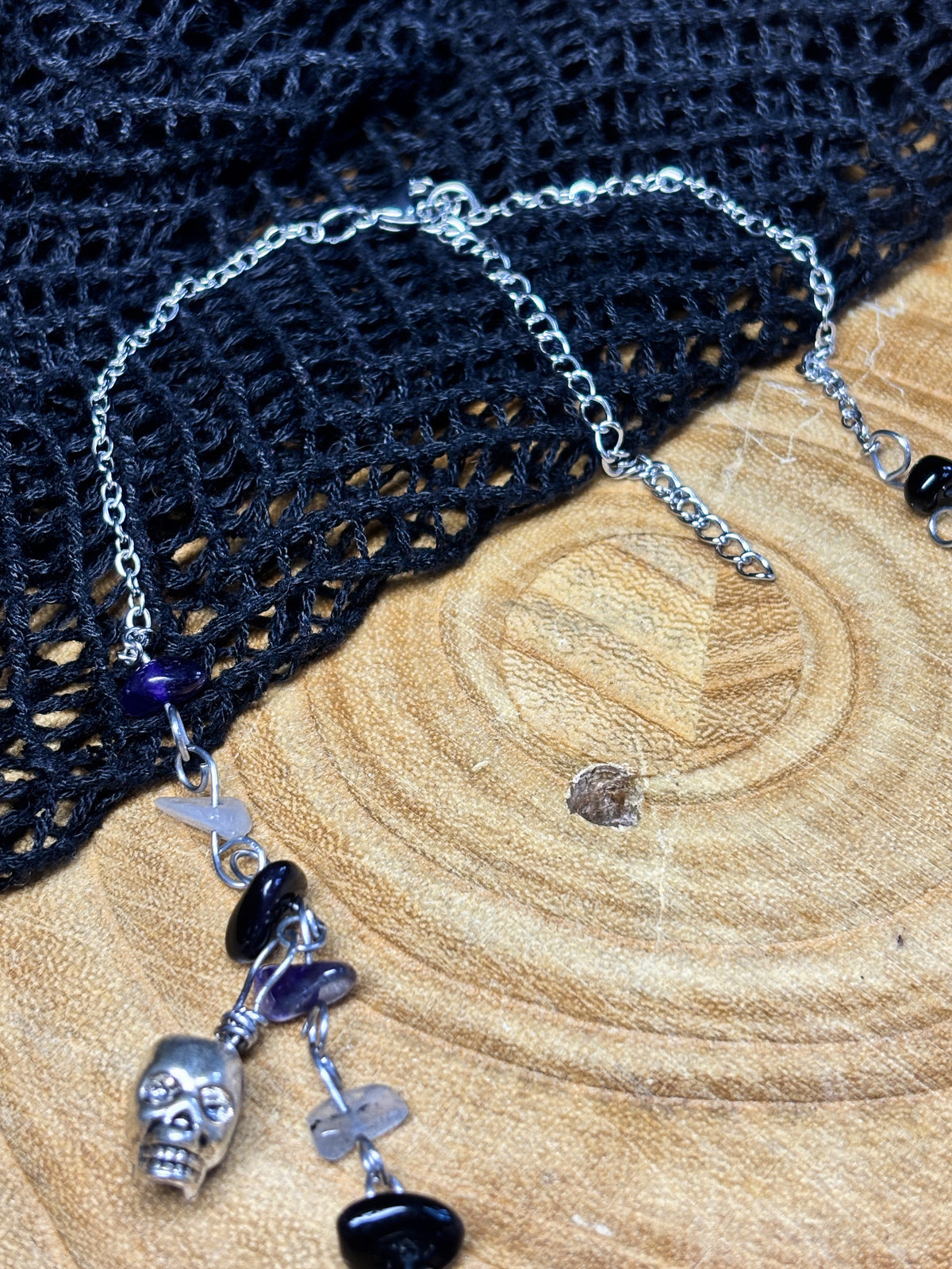 Silver Crystal Skull Choker Necklace