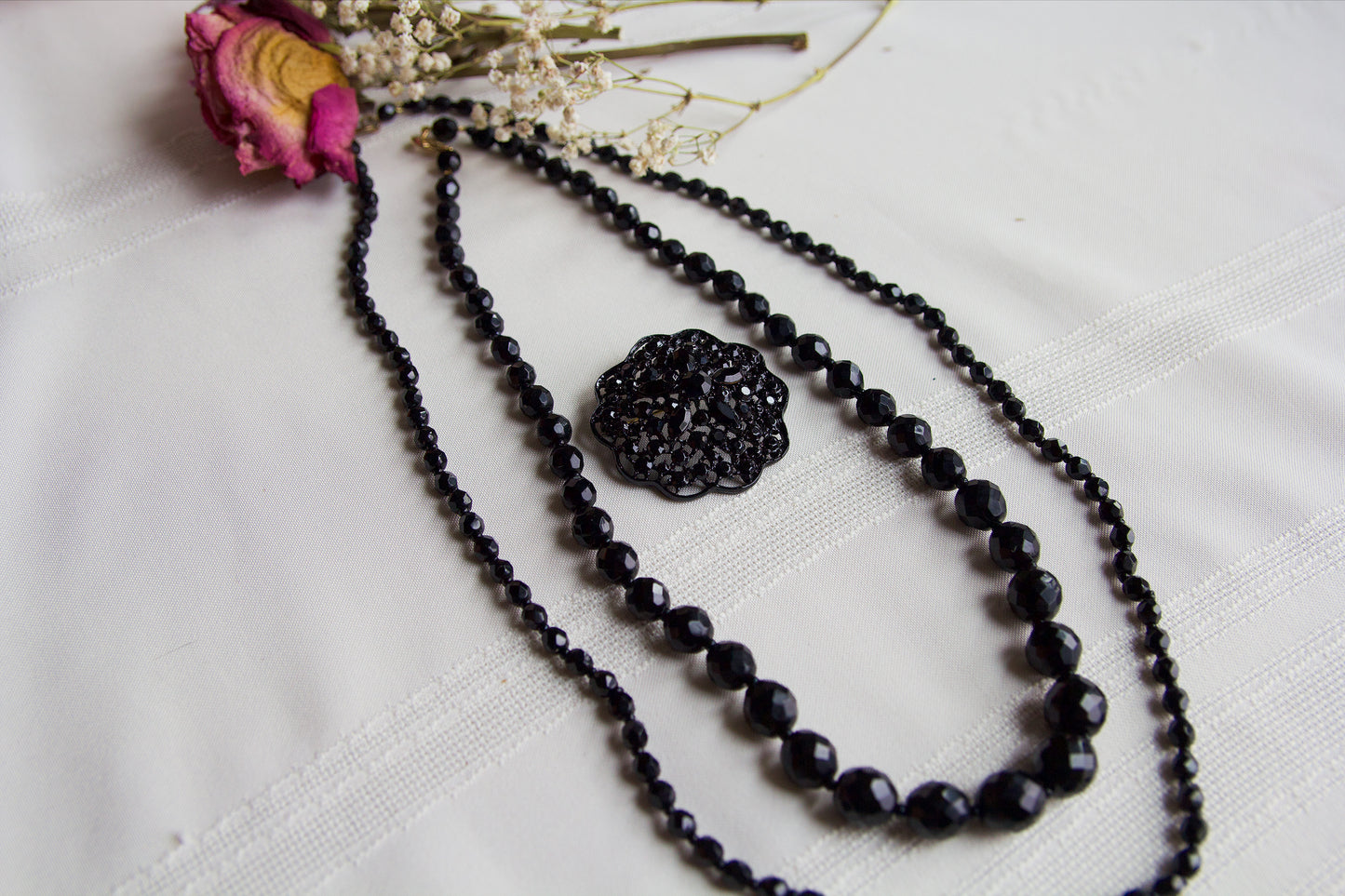 Black Beaded Pin & Necklace Set