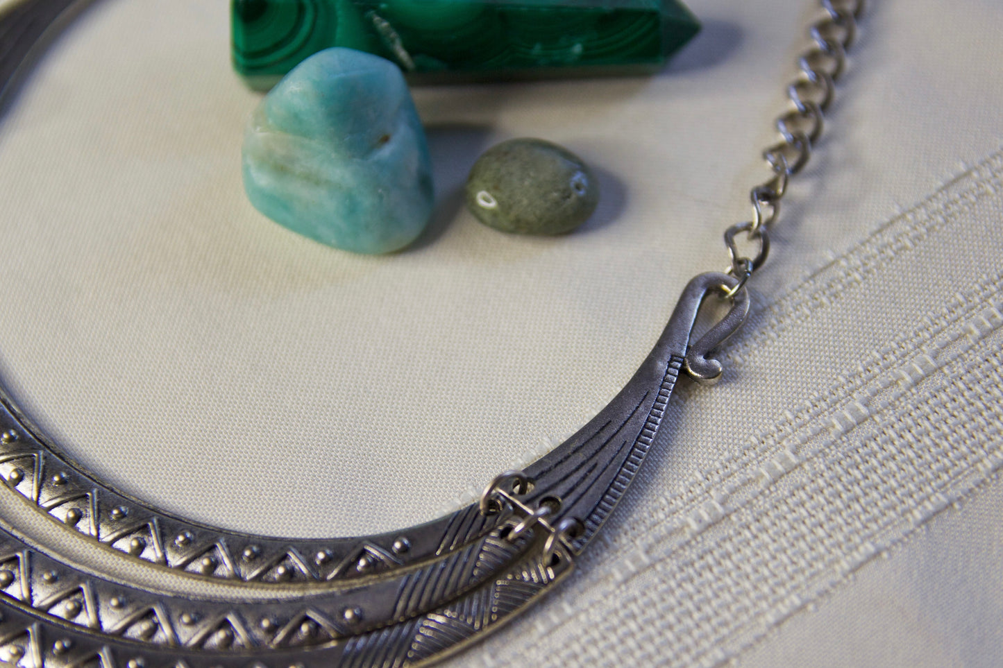 Silver Patterned Collar Statement Necklace, 3 Layers