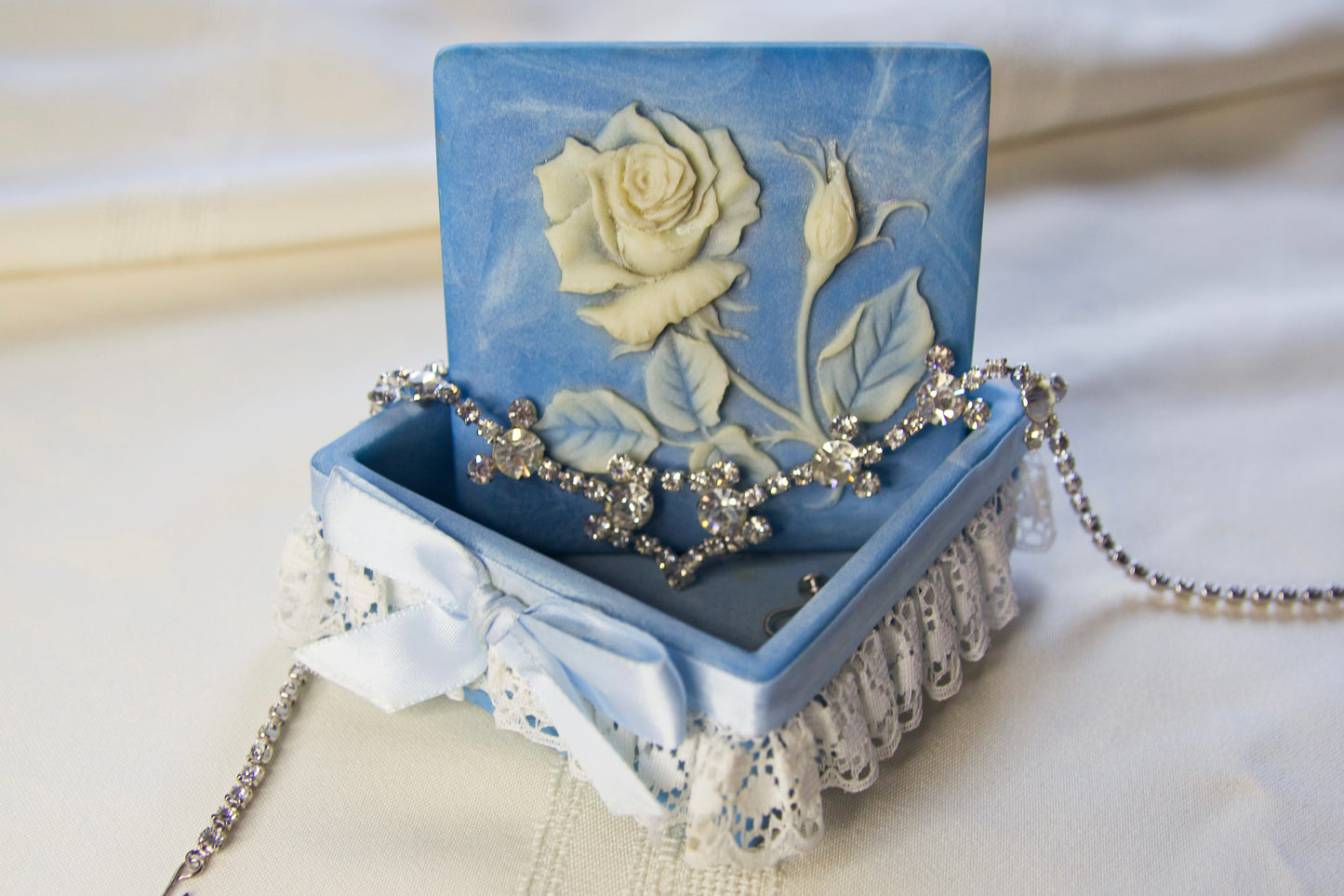 Blue & Silver Rose Crystal Jewelry Gift Box Set