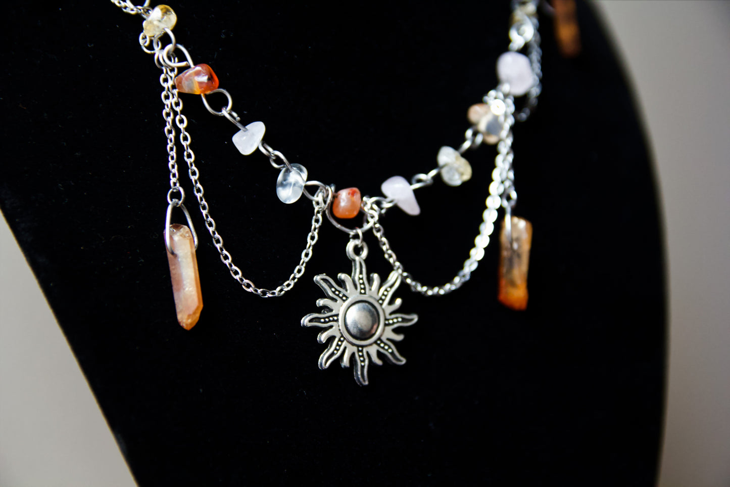 Silver Sun Crystal Statement Choker Necklace