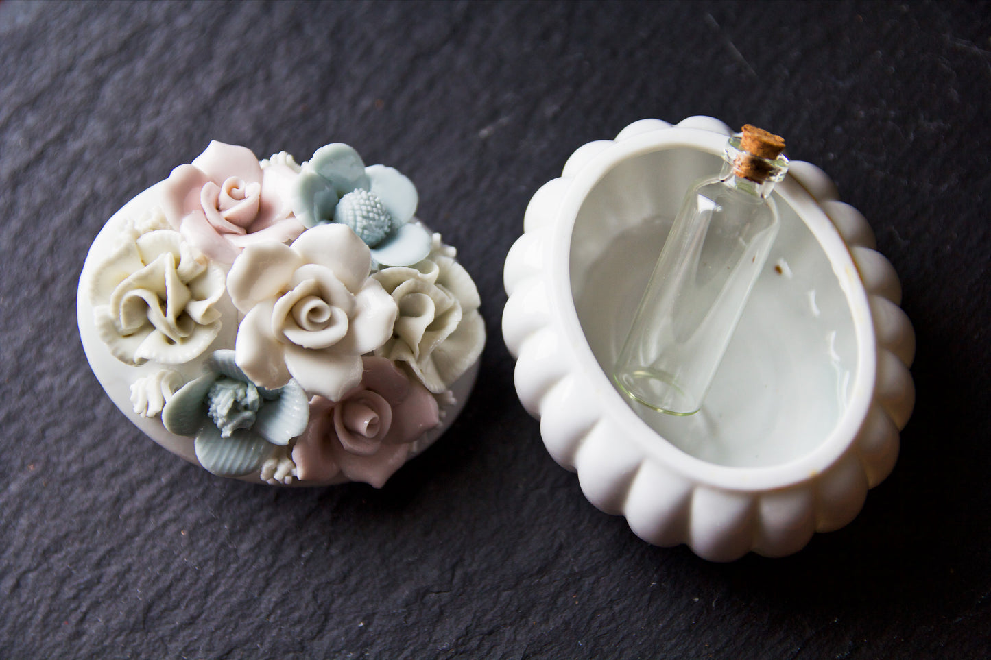 Floral Perfume and Trinket Dish With Perfume Oil