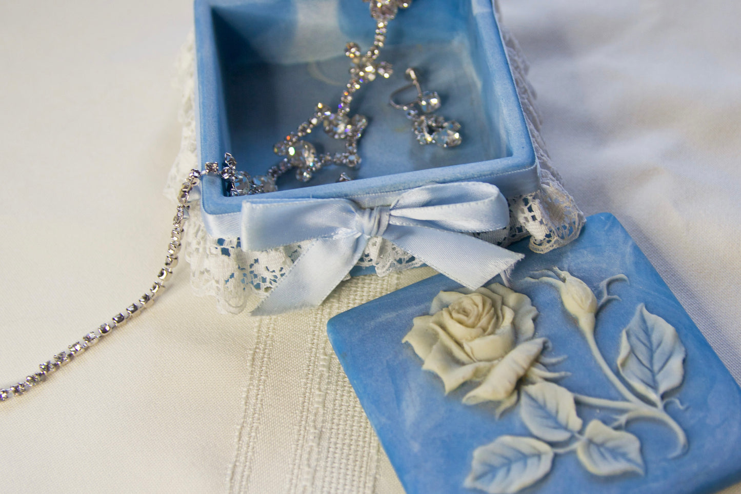 Blue & Silver Rose Crystal Jewelry Gift Box Set