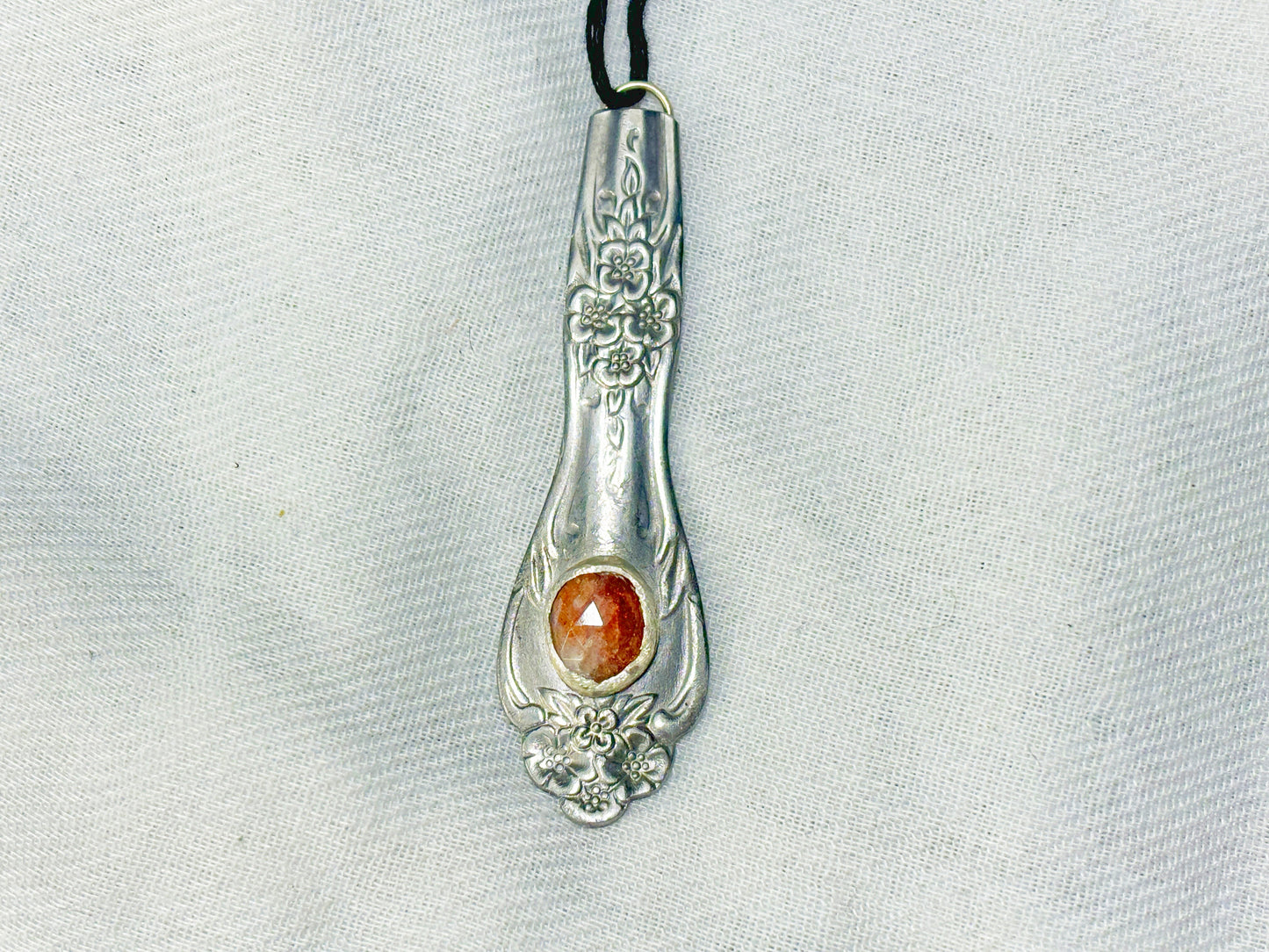 Silver Sunstone Floral Crystal Pendant