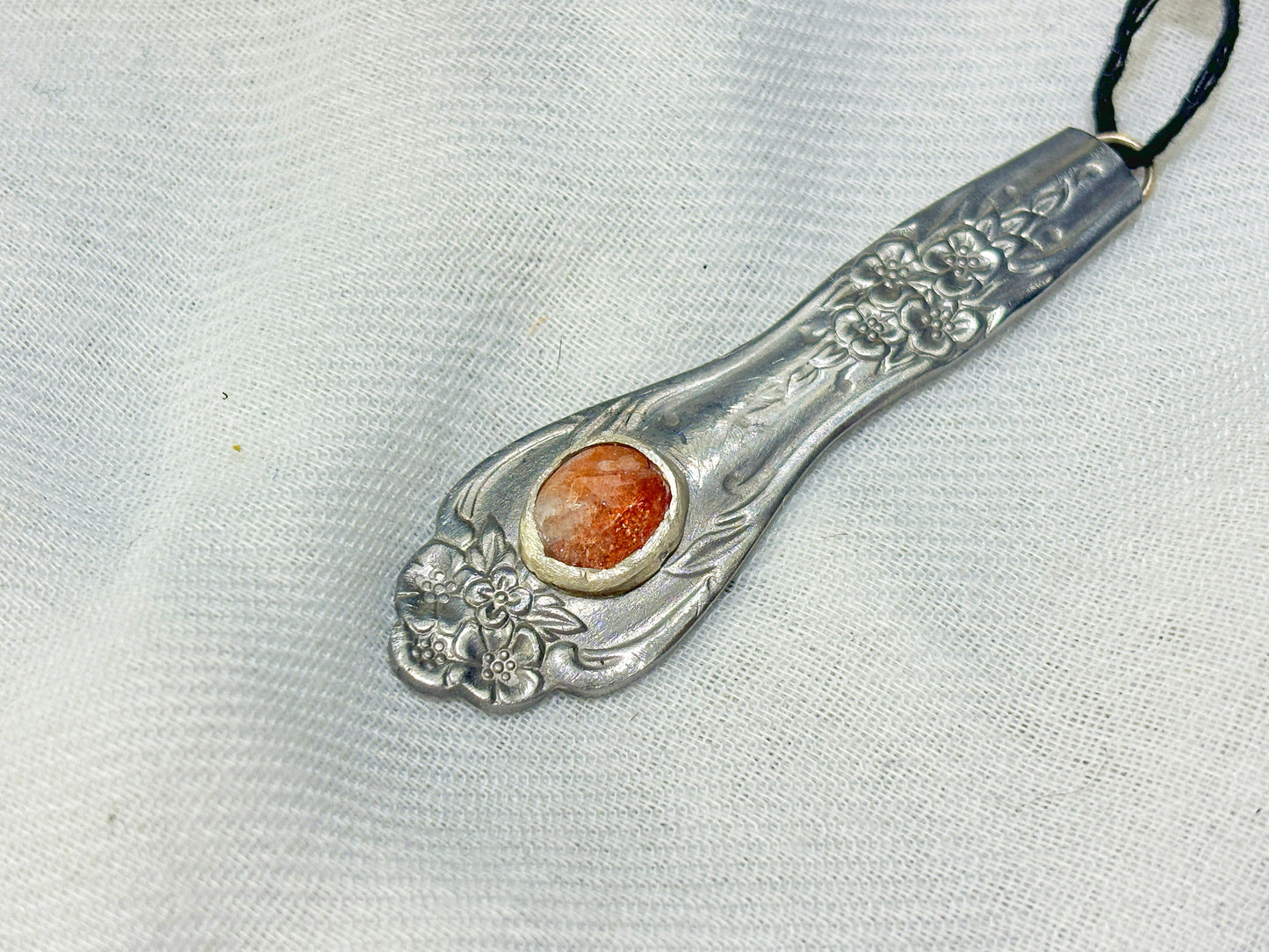 Silver Sunstone Floral Crystal Pendant