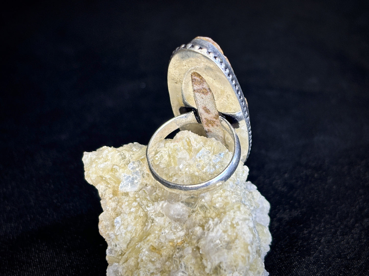 Raw Dendritic Agate Sterling Silver Oval Crystal Ring, Size 8.5