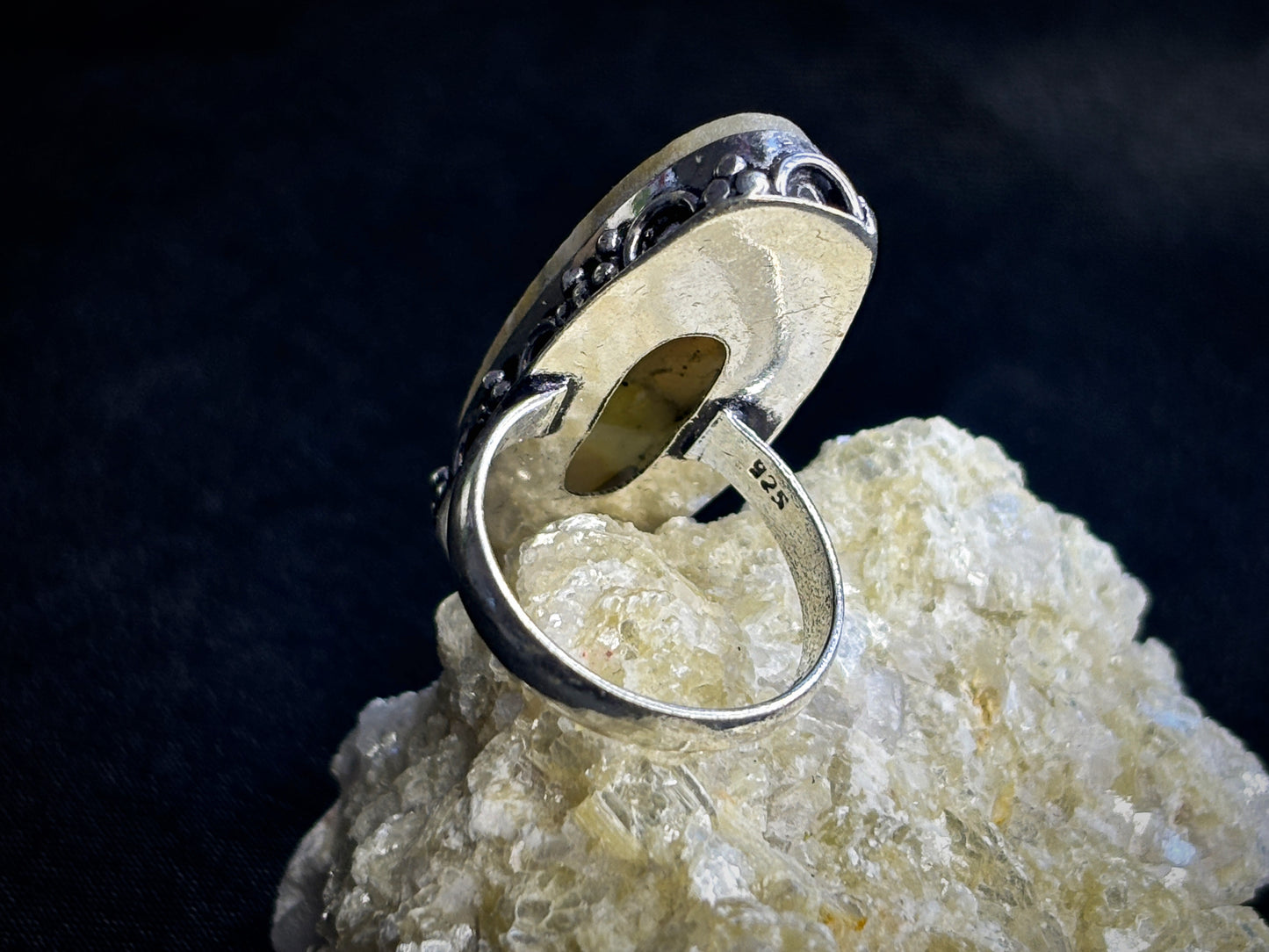 Bumble Bee Jasper Oval Sterling Silver Crystal Ring, Size 8
