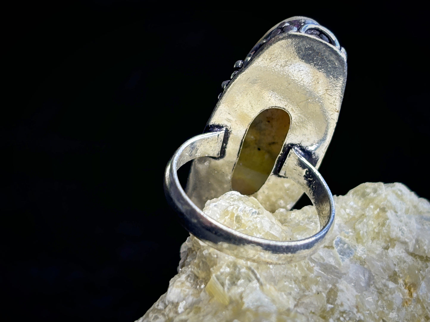 Bumble Bee Jasper Oval Sterling Silver Crystal Ring, Size 8