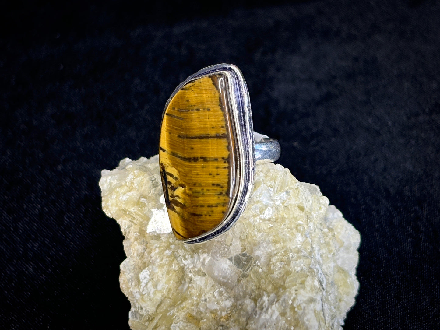 Tigers Eye Sterling Silver Crystal Ring, Size 6