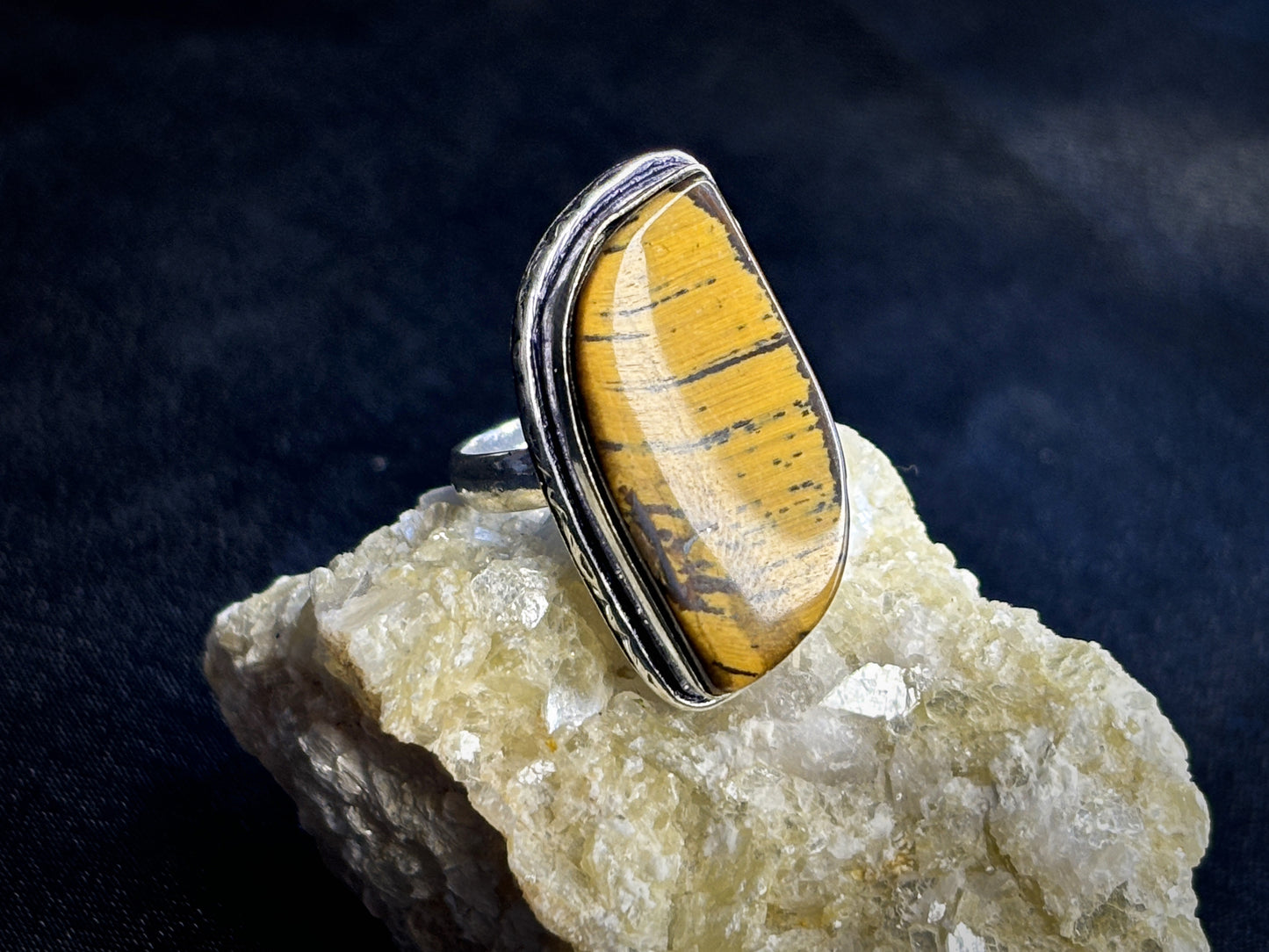 Tigers Eye Sterling Silver Crystal Ring, Size 6