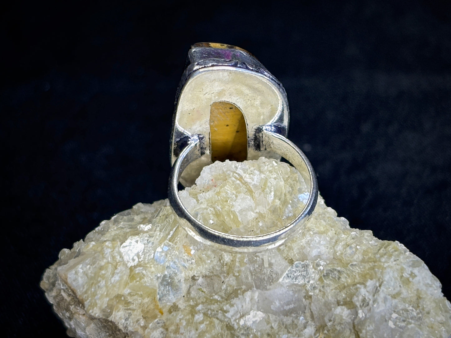 Tigers Eye Sterling Silver Crystal Ring, Size 6