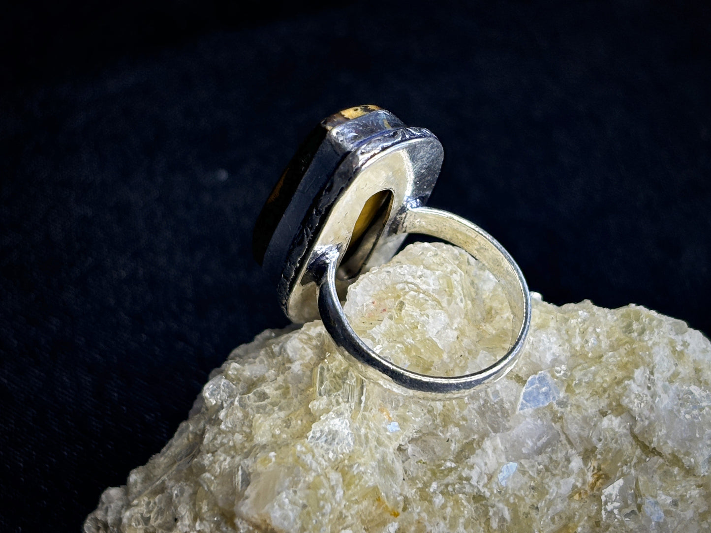 Tigers Eye Sterling Silver Crystal Ring, Size 6