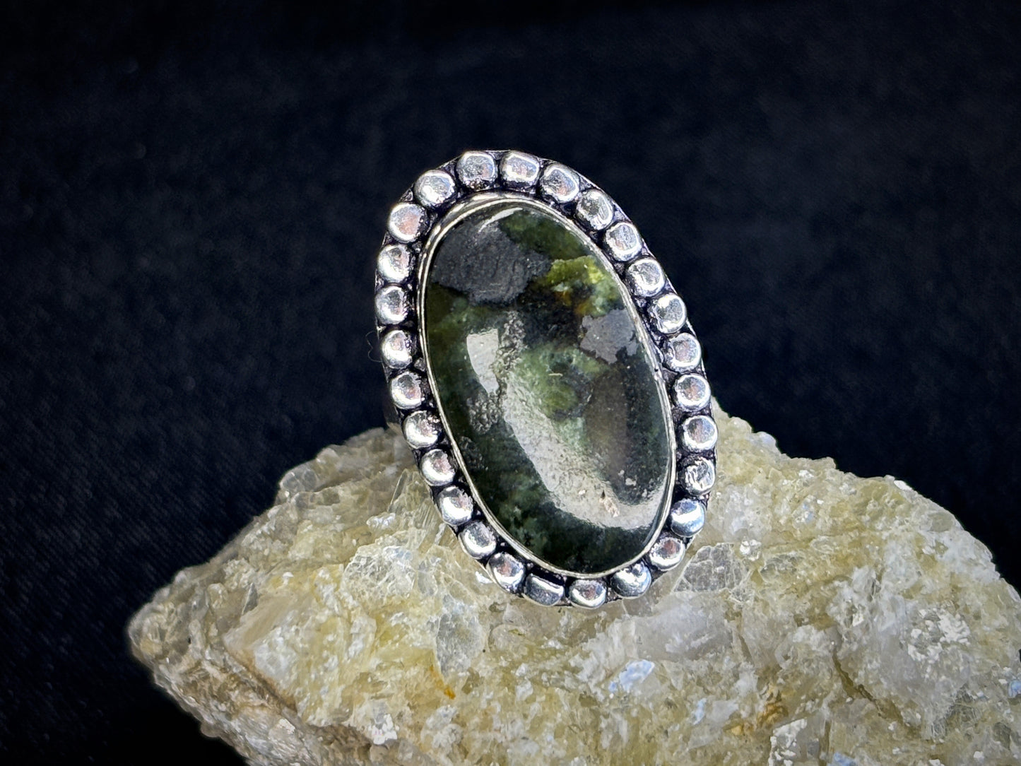 Green Peridot Sterling Silver Oval Crystal Ring, Size 6