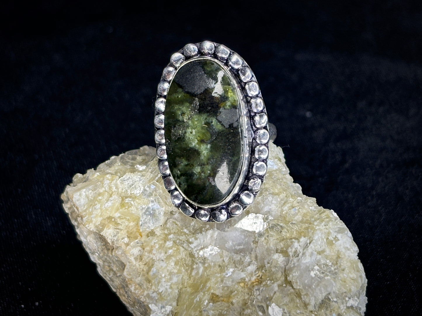 Green Peridot Sterling Silver Oval Crystal Ring, Size 6