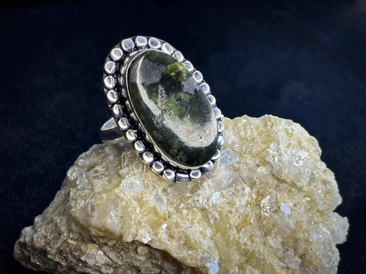 Green Peridot Sterling Silver Oval Crystal Ring, Size 6