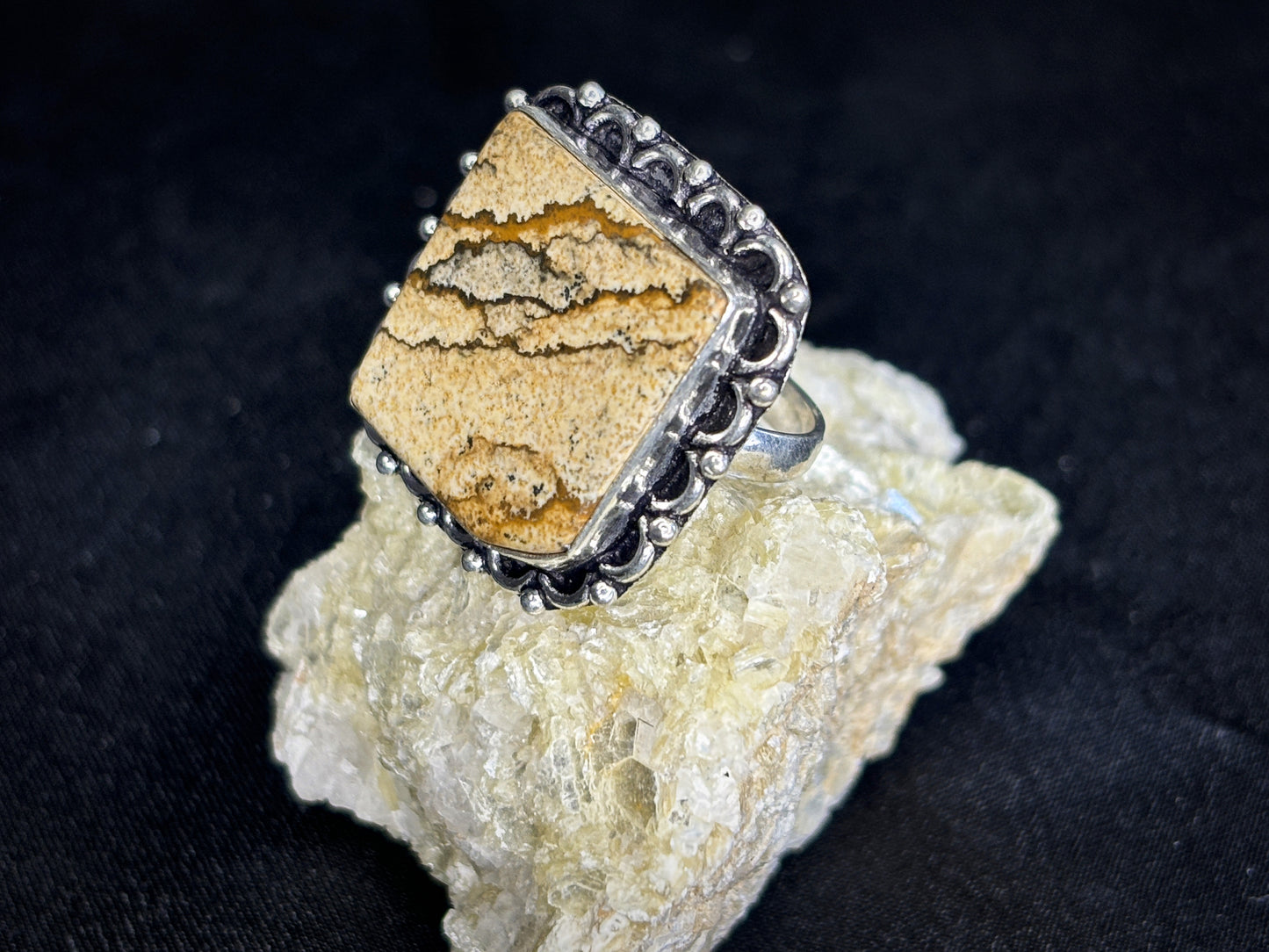 Light Brown Jasper Sterling Silver Crystal Ring, Size 9