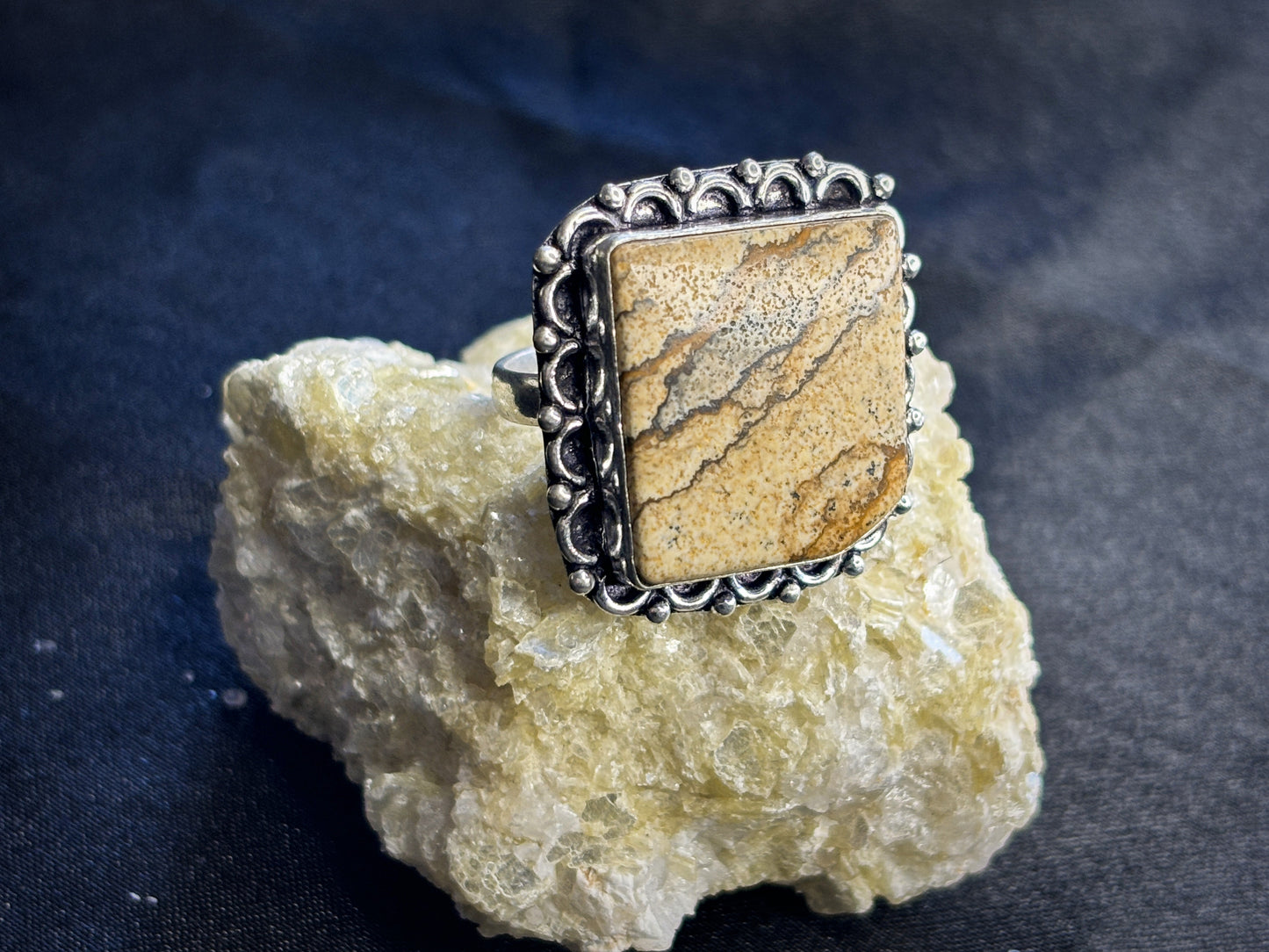 Light Brown Jasper Sterling Silver Crystal Ring, Size 9