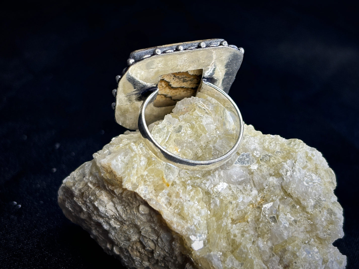 Light Brown Jasper Sterling Silver Crystal Ring, Size 9
