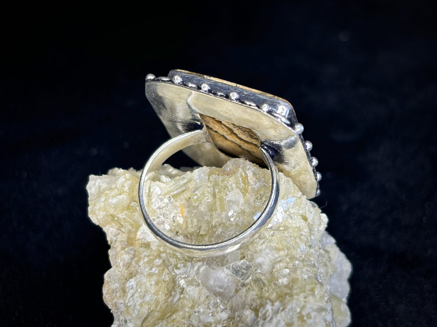 Light Brown Jasper Sterling Silver Crystal Ring, Size 9
