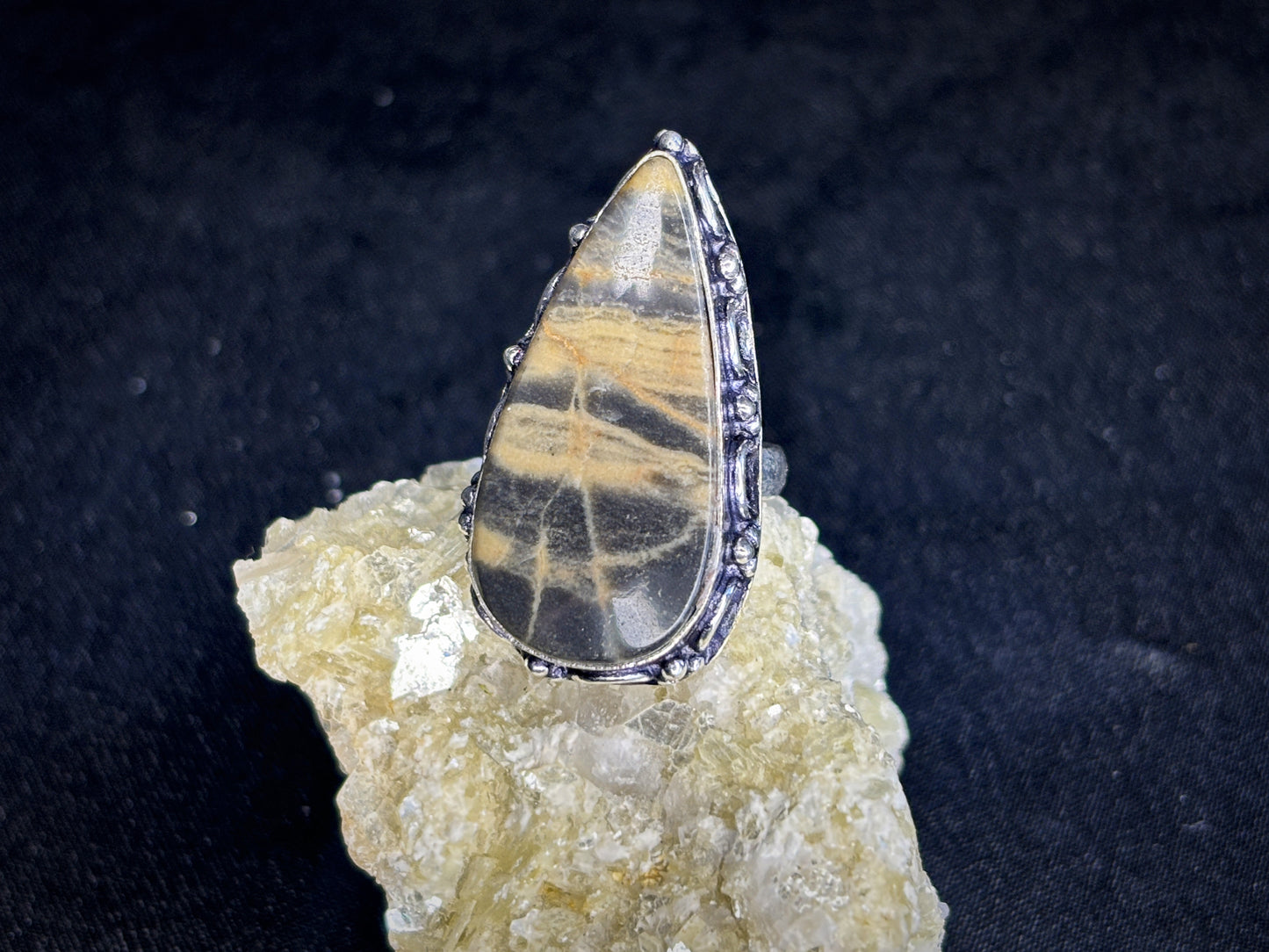 Dark Moonstone Teardrop Sterling Silver Crystal Ring, Size 6