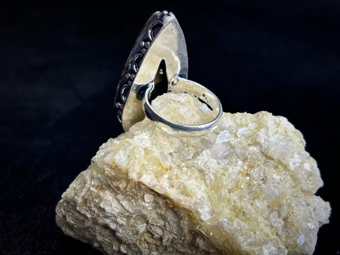 Dark Moonstone Teardrop Sterling Silver Crystal Ring, Size 6