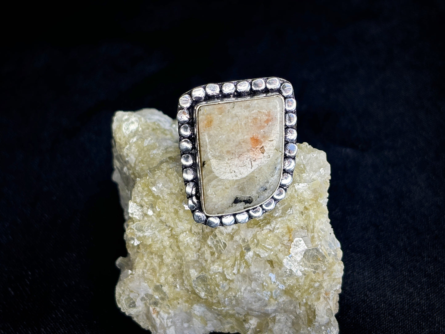 Sunstone & Moonstone Sterling Silver Crystal Ring, Size 6