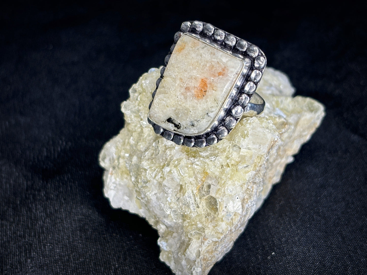 Sunstone & Moonstone Sterling Silver Crystal Ring, Size 6