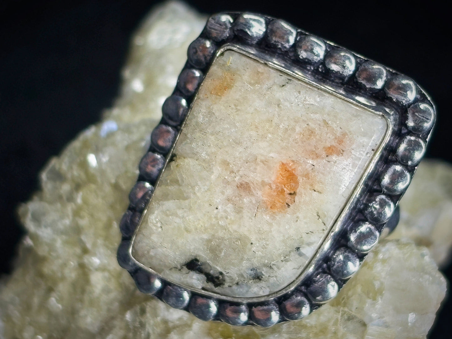 Sunstone & Moonstone Sterling Silver Crystal Ring, Size 6