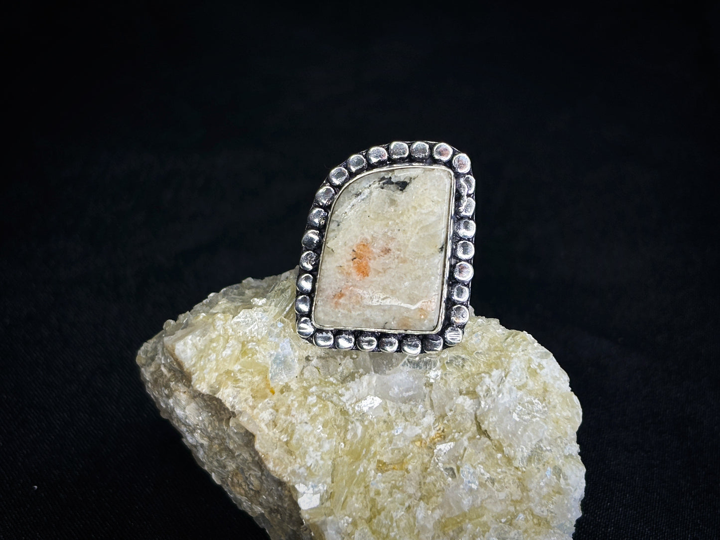 Sunstone & Moonstone Sterling Silver Crystal Ring, Size 6