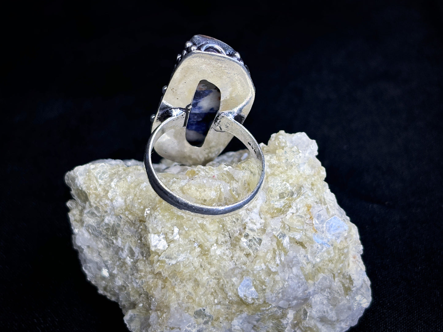 Sodalite Sterling Silver Crystal Ring, Size 10