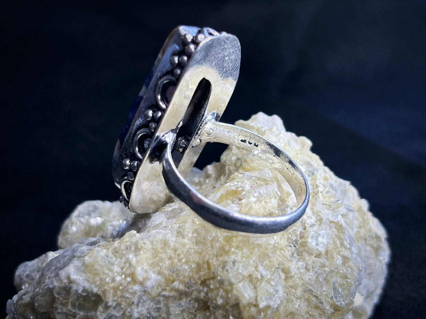 Sodalite Sterling Silver Crystal Ring, Size 10