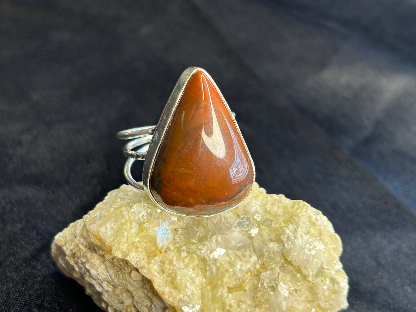 Red Jasper Crystal Teardrop Sterling Silver Ring, Size 10
