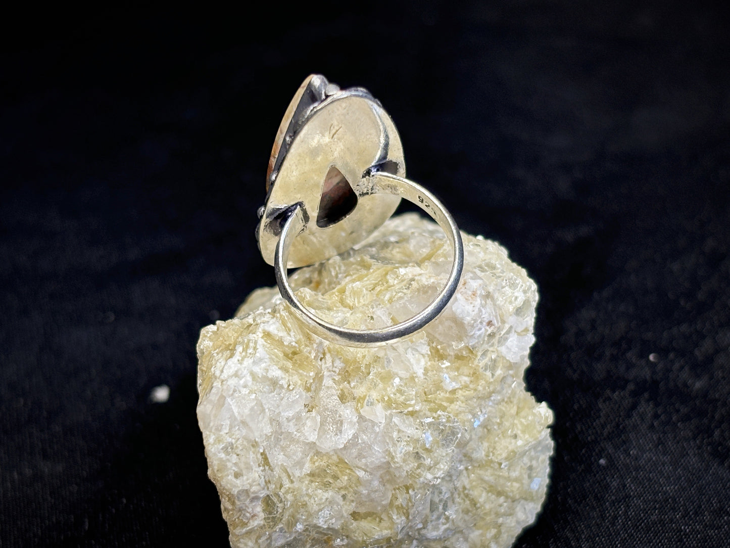 Pink & Orange Jasper Teardrop Sterling Silver Crystal Ring, Size 6.5
