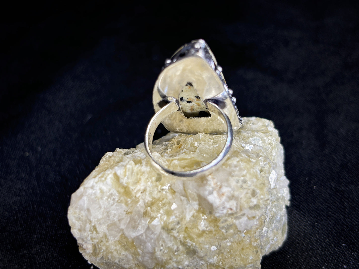 Dalmatian Jasper Sterling Silver Crystal Ring, Size 6