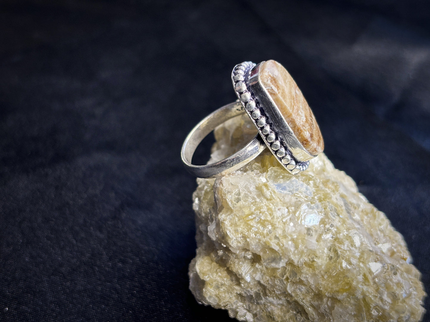 Brown Aragonite Sterling Silver Crystal Ring, Size 9