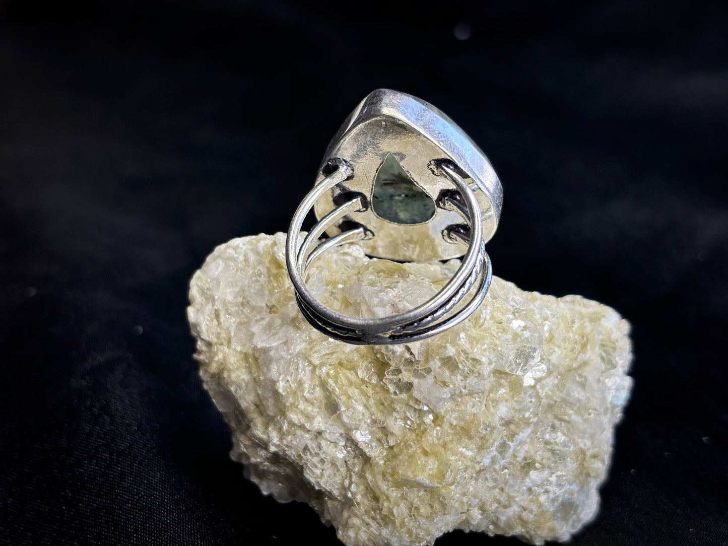 Prehnite Sterling Silver Crystal Ring, Size 10