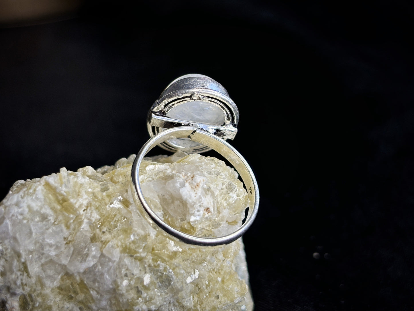 Rainbow Moonstone Sterling Silver Plated Crystal Ring, Size 9