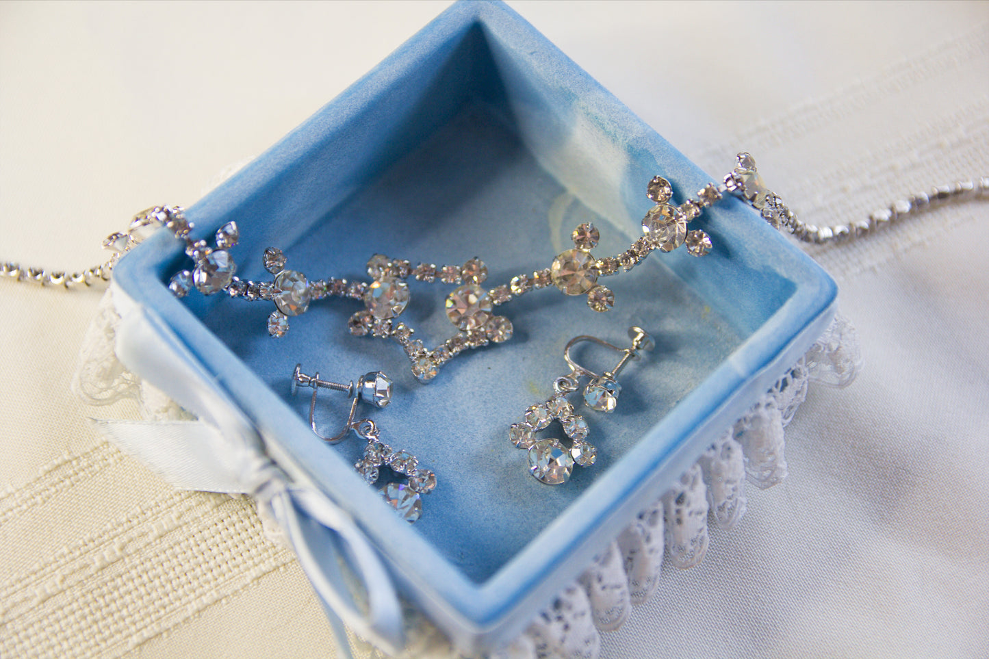 Blue & Silver Rose Crystal Jewelry Gift Box Set