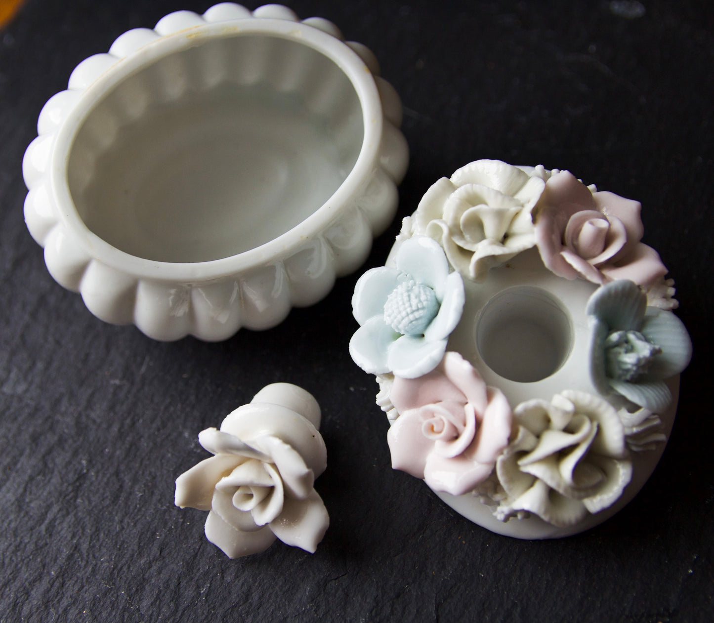 Floral Perfume and Trinket Dish With Perfume Oil