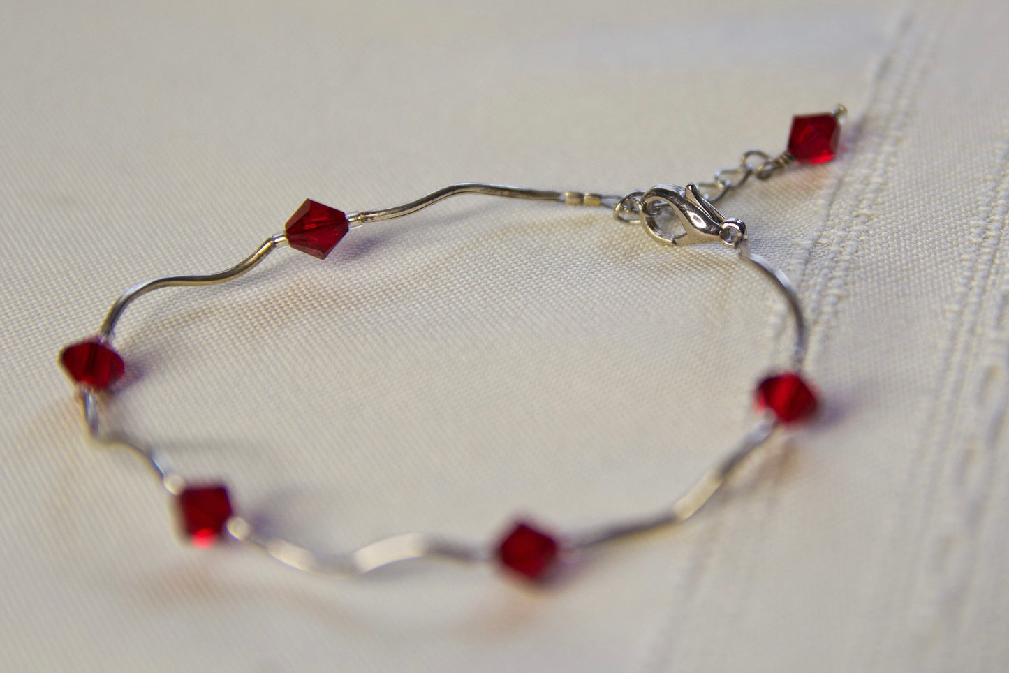 Sterling Silver Red Beaded Bracelet
