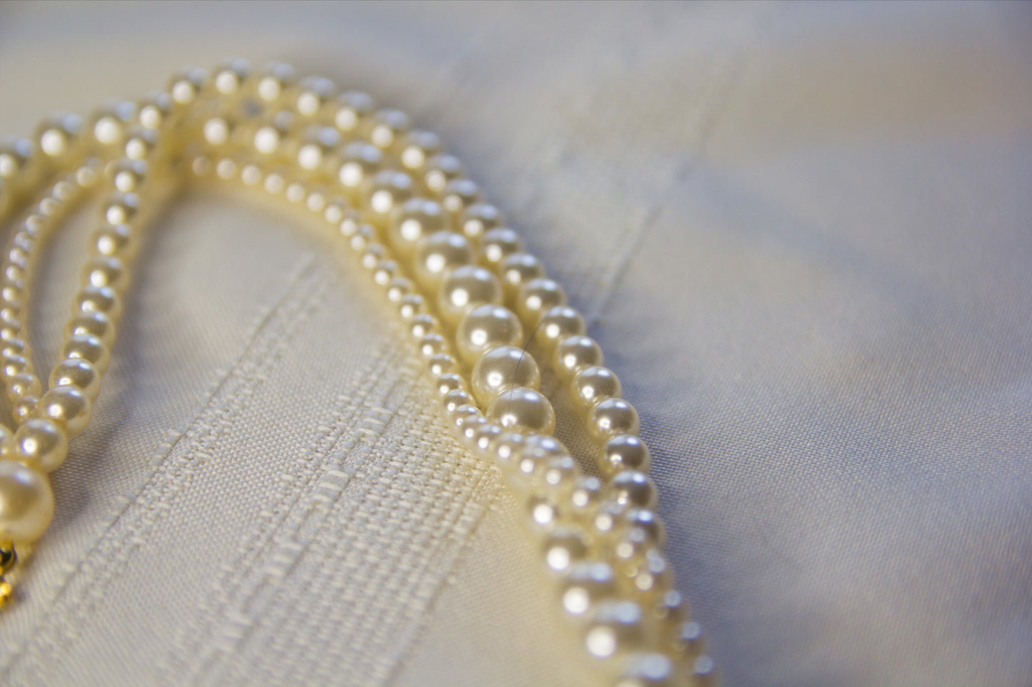 3 Strand Costume Pearl Necklace With Gold Clasp, Vintage