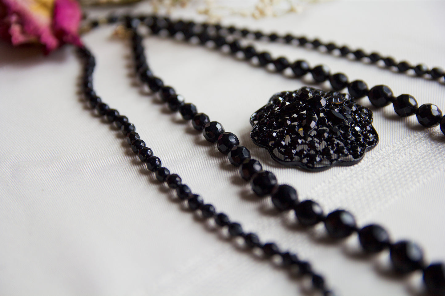 Black Beaded Pin & Necklace Set