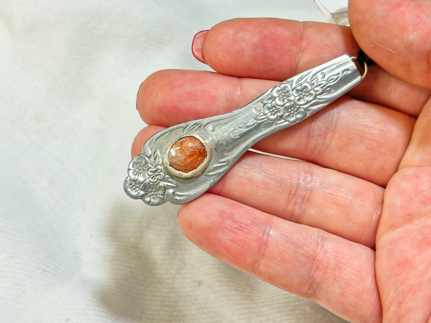 Silver Sunstone Floral Crystal Pendant