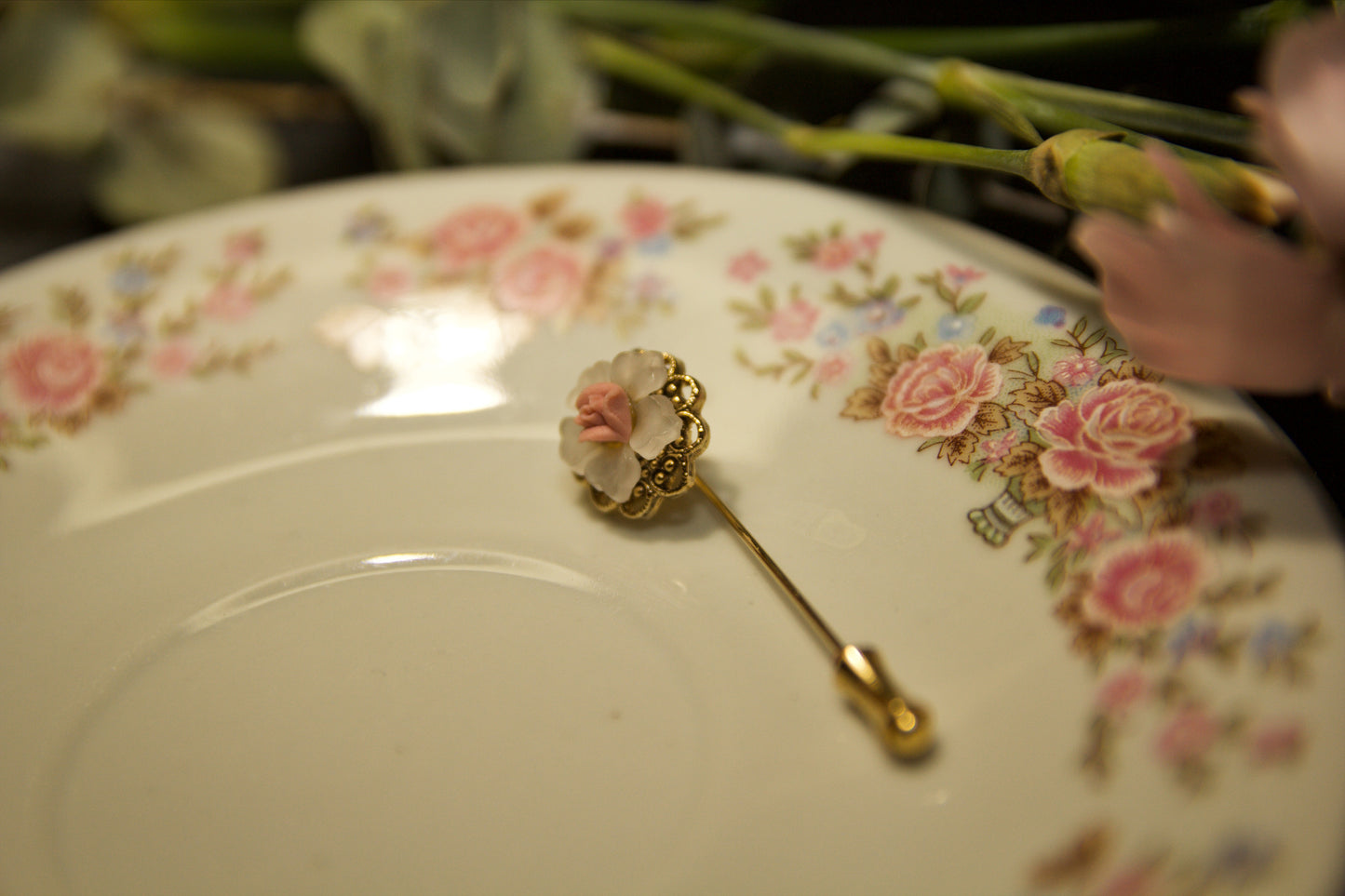 Gold and Pink Vintage Flower Pin