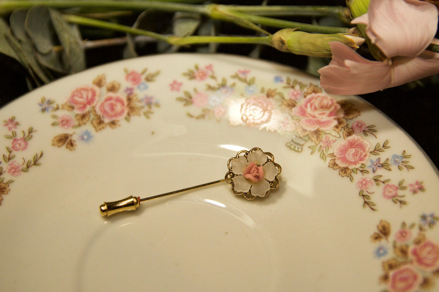 Gold and Pink Vintage Flower Pin