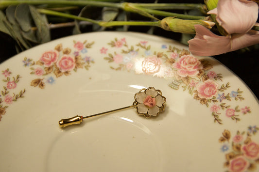 Gold and Pink Vintage Flower Pin