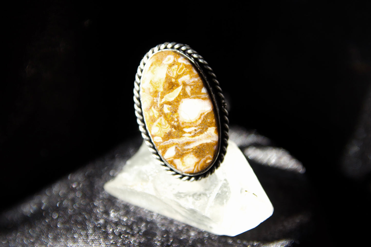 Silver Agate Crystal Ring, Size 7.5